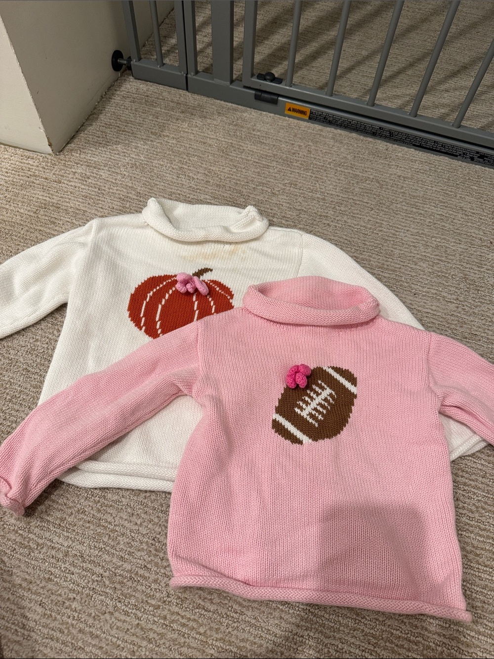 Mud Pie Pink & Cream Knit w/ Football and Pumpkin(has stain!)
